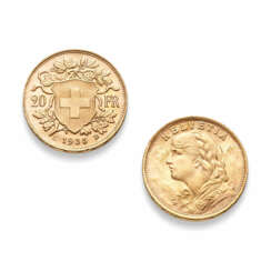 Zwei Schweizer Goldmünzen