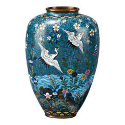 Cloisonné-Vase mit Schneekranichmotiv
