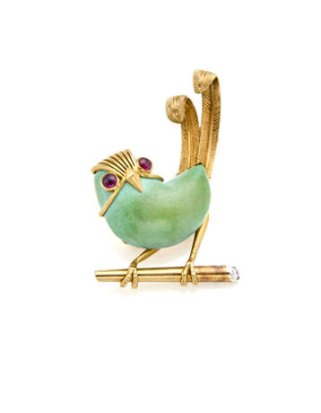 CARTIER | Turquoise and yellow chiseled gold bird… - photo 1