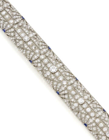 Diamond and sapphire platinum openwork band bracel… - photo 1