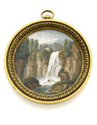 Circular micromosaic plaque depicting the falls at…