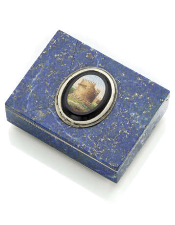 Lapis lazuli and silver box with an oval micromosa… - photo 1