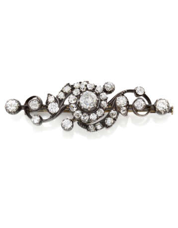 Old mine diamond and silver flower shaped brooch,… - фото 1