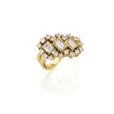 Baguette and round diamond yellow gold ring, three… - фото 2