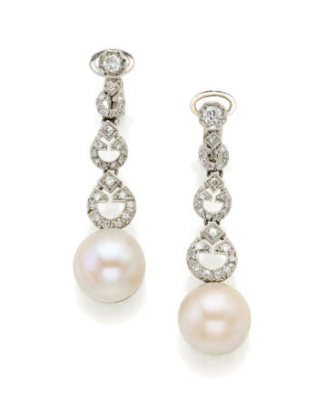 Diamond and mabé pearl white gold pendant earrings… - фото 1