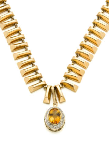 Yellow gold fringe necklace with a citrine quartz… - фото 1