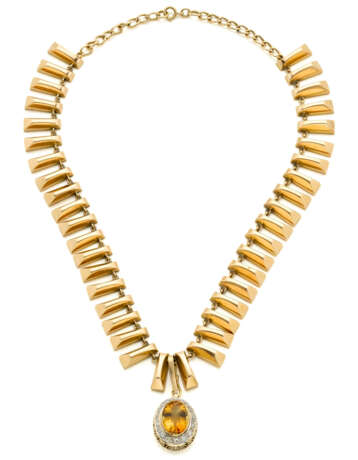 Yellow gold fringe necklace with a citrine quartz… - Foto 2