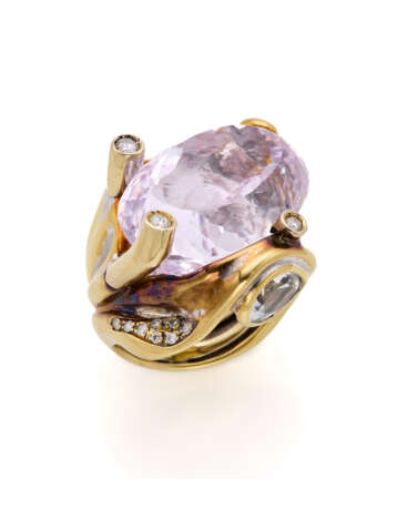 Oval ct. 47/49 circa kunzite and diamond yellow go… - photo 1