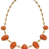 Orange carved coral cameo and yellow gold graduate… - фото 1