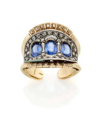 Oval sapphire and rose cut diamond yellow gold and… - Foto 1