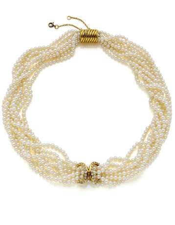 CARTIER | Multi strand pearl necklace with yellow… - photo 1