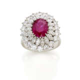 Oval ct. 2.76 ruby, round and marquise diamond whi… - photo 1