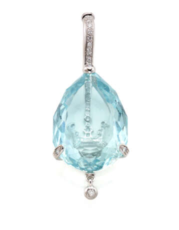 Pear shaped ct. 41/44 circa aquamarine and diamond… - фото 1