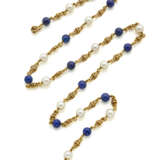 Yellow gold chain necklace accented with lapis laz… - photo 1