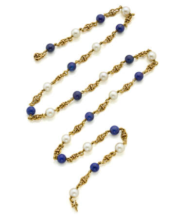 Yellow gold chain necklace accented with lapis laz… - Foto 1