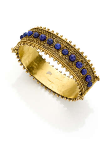 Cabochon lapis lazuli and yellow gold openable ban… - photo 1