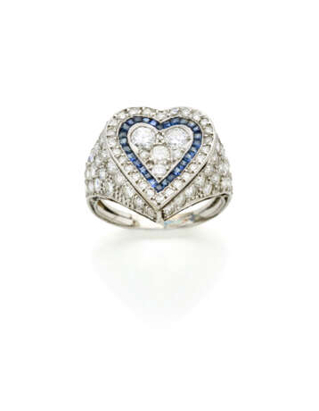 Diamond and calibrè sapphire white gold heart shap… - фото 1