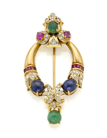 Ruby, sapphire, emerald and diamond yellow gold fi… - Foto 1