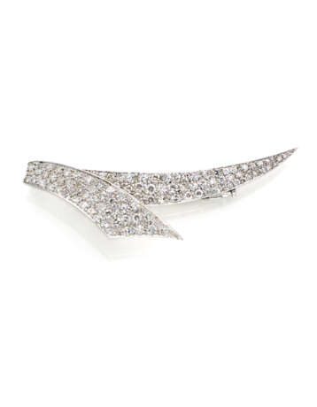 Pavé diamond and white gold ribbon shaped brooch,… - Foto 1