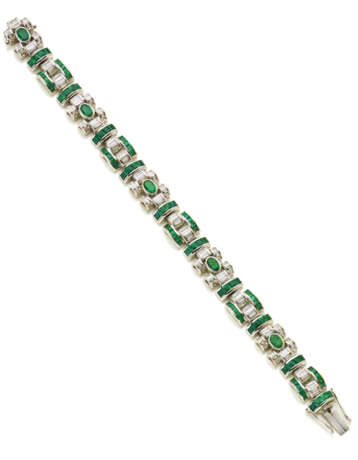 Baguette diamond and emerald white gold modular br… - фото 1