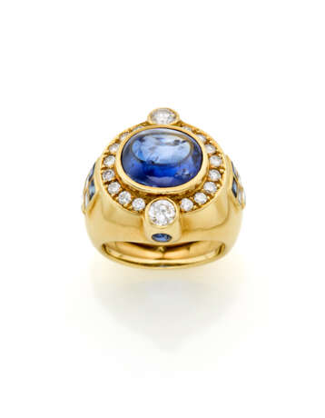 Cabochon ct. 5.80 circa sapphire and diamond yello… - Foto 1