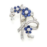 Diamond and sapphire flower and ribbon shaped broo… - фото 2