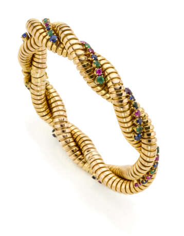 Ruby, sapphire and emerald yellow gold intertwined… - photo 1