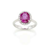 Oval ct. 3.00 ruby and diamond white gold ring, g… - photo 1