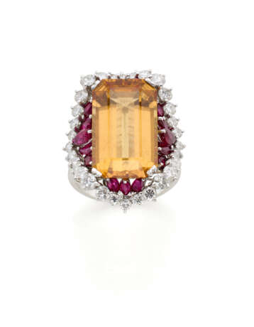 Octagonal ct. 16.00 circa topaz platinum ring acce… - Foto 1