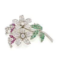 CUSI | Diamond, emerald and ruby white gold floral…