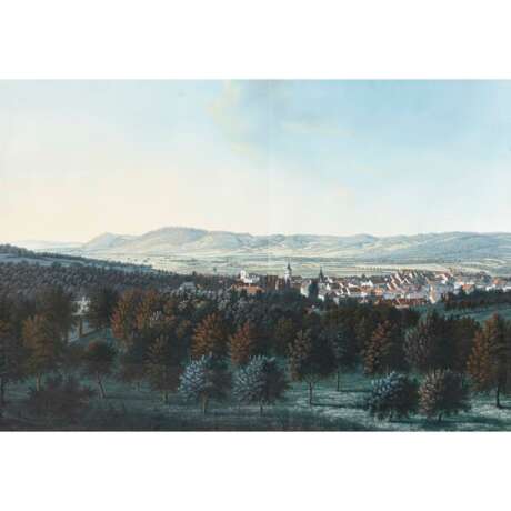 Johann Heinrich Bleuler, Umkreis bzw. Nachfolge. Blick auf ein Städtchen in weiter hügeliger Landschaft - фото 1