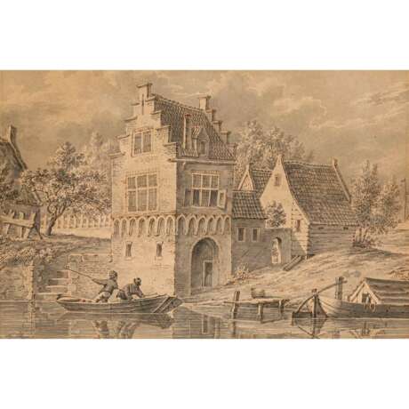 Unbekannt um 1830. Holländische Kanalszene - Foto 1