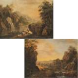 Deutsch (Christian Georg Schütz, 1718-1791, Umkreis ?) 18. Jh.. Flusslandschaften mit Figurenstaffage - Foto 1