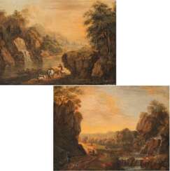 Deutsch (Christian Georg Schütz, 1718-1791, Umkreis ?) 18. Jh.. Flusslandschaften mit Figurenstaffage