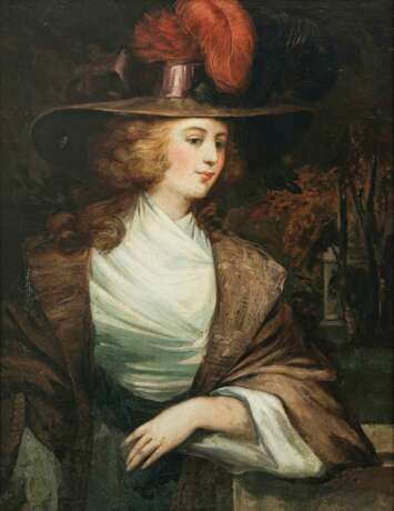 England (George Romney, 1734 Dalton-in-Furness - 1802 Kendal, Umkreis?) 2. Hälfte 18. Jh.. Bildnis einer Dame mit Hut - photo 1