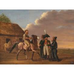 Unbekannt Anfang 19. Jh.. Napoleonischer Offizier beim Pferdekauf