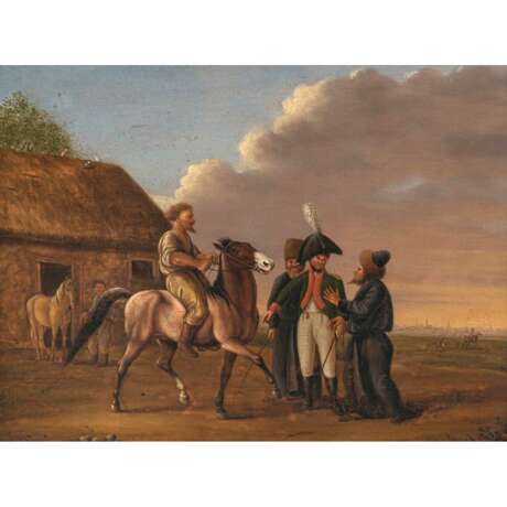 Unbekannt Anfang 19. Jh.. Napoleonischer Offizier beim Pferdekauf - Foto 1