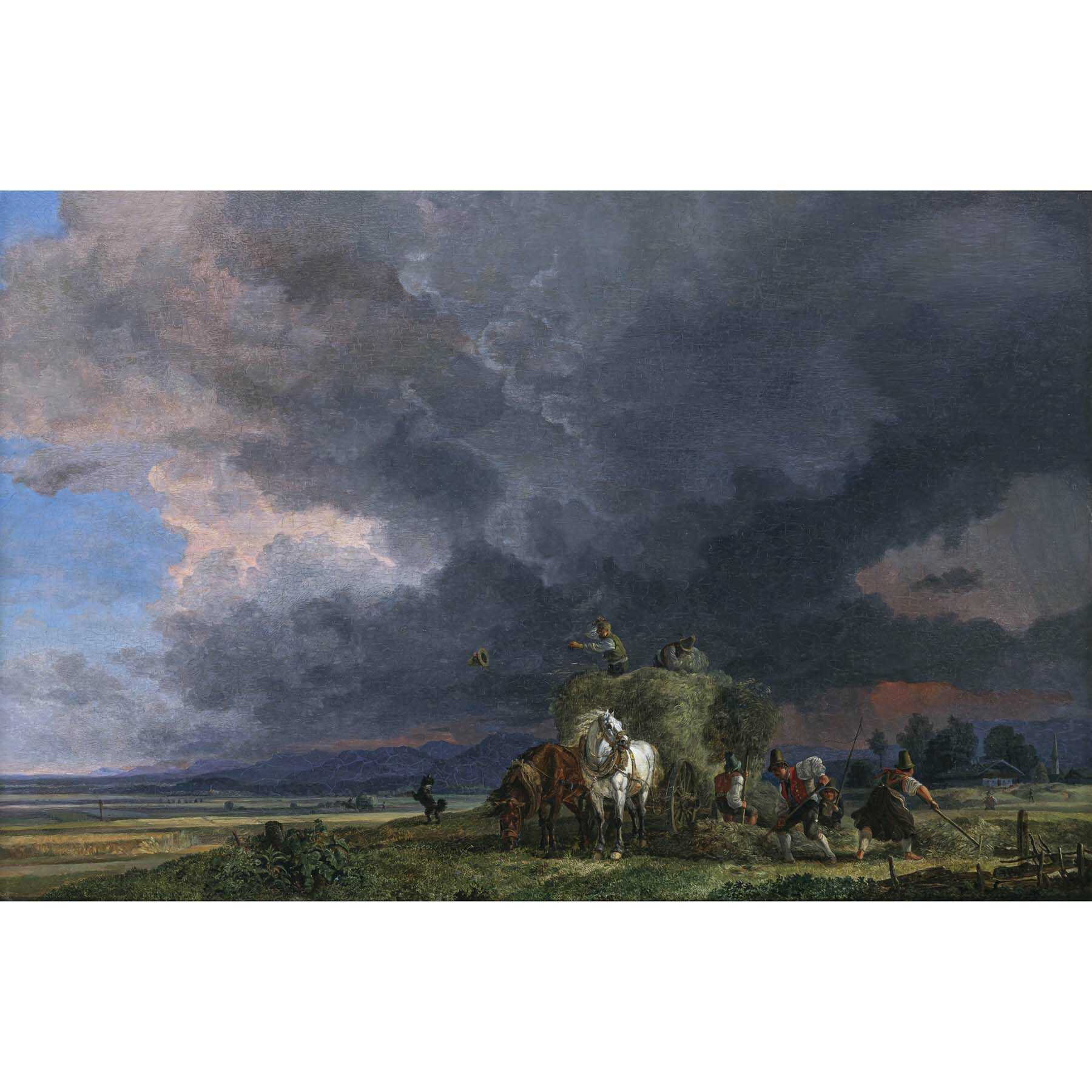 Heinrich Bürkel. Heuernte bei heranziehendem Gewitter