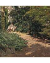 Wilhelm (Willy) Lucas. Sommerlicher Garten mit Dame, an einem Tisch sitzend