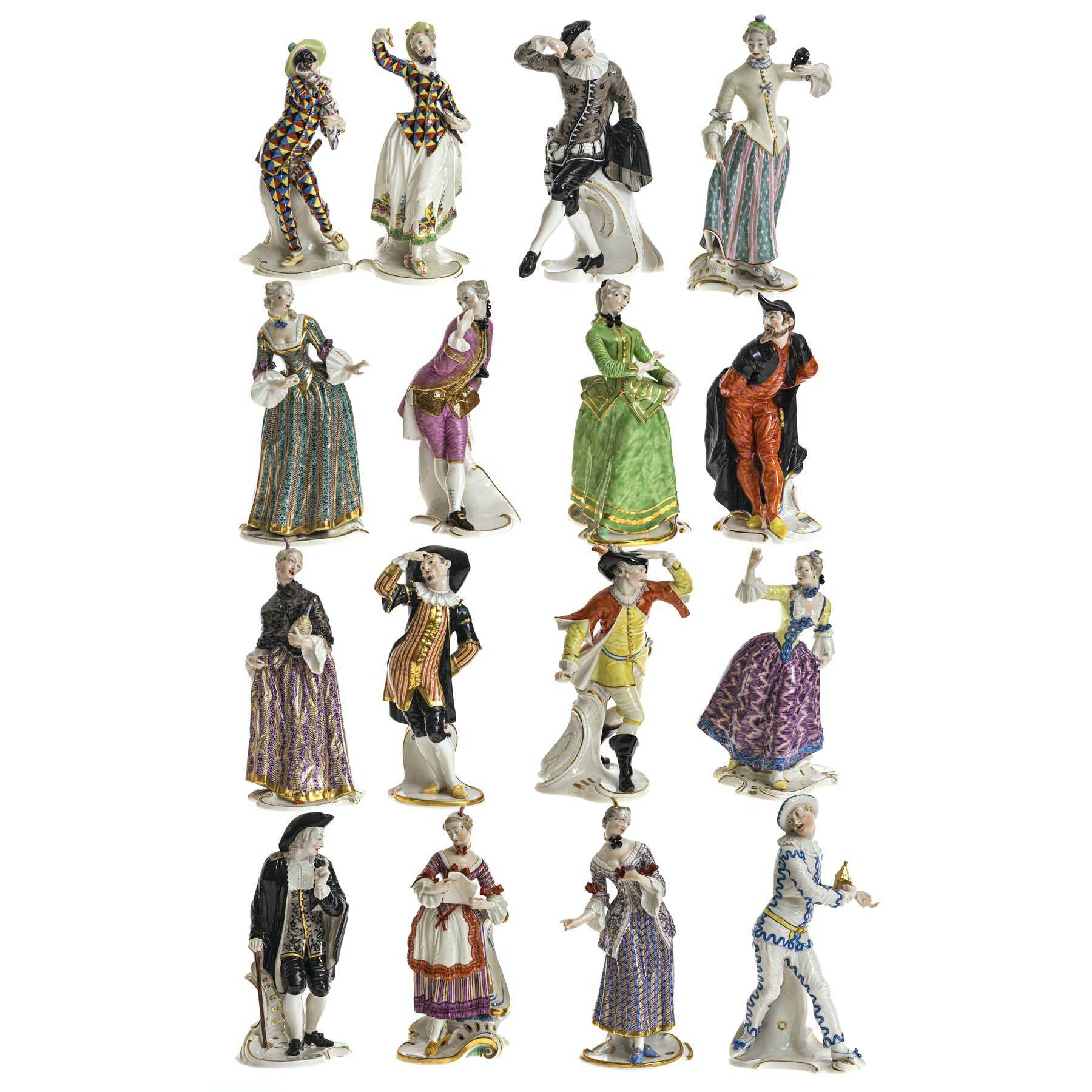 Komplette Serie von 16 Figuren der Commedia dellArte