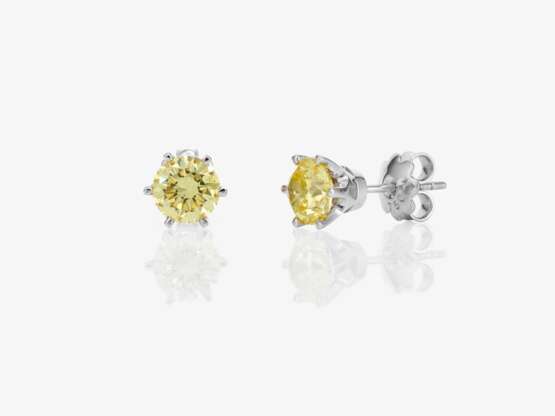 Ohrstecker - Rarität: Natural, Fancy Intense Yellow Diamanten im Brillantschliff - фото 1