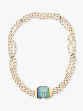 Collier de Chien mit Zuchtperlen und geschnittenem Opal in Form eines Pharaonenhauptes - фото 2