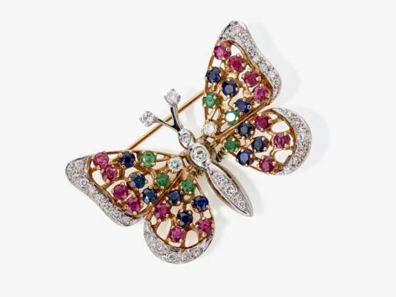 Zitterbrosche in Schmetterlingform mit Brillanten, Rubinen, Saphiren und Smaragden - фото 1