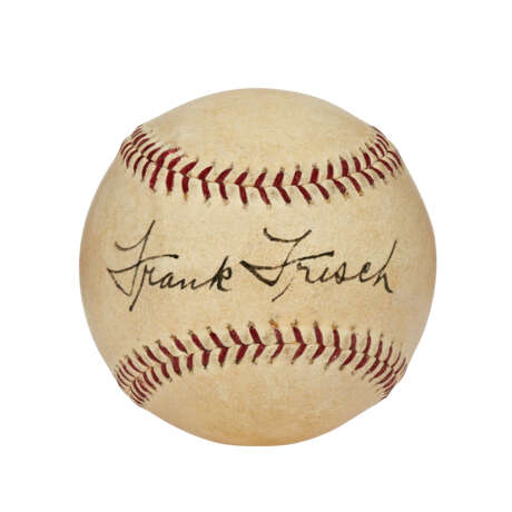 FRANK FRISCH AUTOGRAPHED BASEBALL: DISPLAYS AS SINGLE SIGNED PLAYING CAREER EXAMPLE (PSA/DNA 8 NM-MT) - photo 1