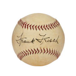 FRANK FRISCH AUTOGRAPHED BASEBALL: DISPLAYS AS SINGLE SIGNED PLAYING CAREER EXAMPLE (PSA/DNA 8 NM-MT)