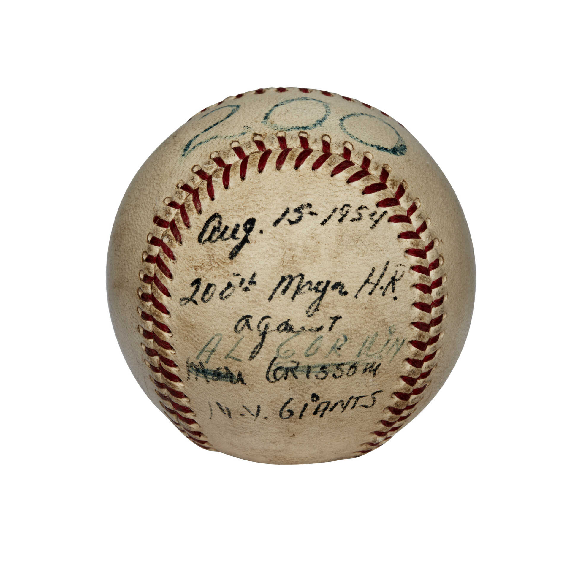 1954 GIL HODGES 200TH CAREER HOME RUN BASEBALL WITH PHOTOGRAPHIC DOCUMENTATION (PHOTO MATCH)