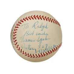 SEPTEMBER 29, 1962 WARREN SPAHN AUTOGRAPHED 327TH WIN GAME ATTRIBUTED BASEBALL