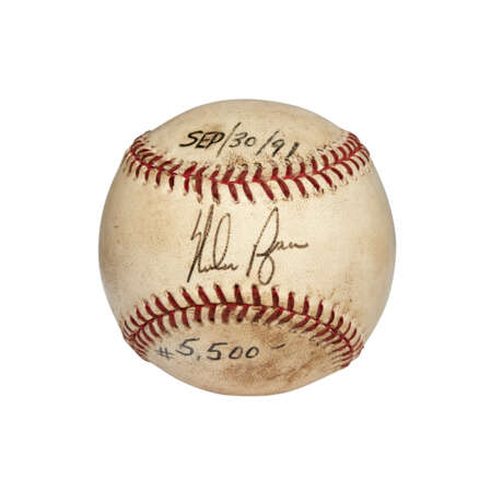 NOLAN RYAN AUTOGRAPHED GAME USED BASEBALL ATTRIBUTED TO 5,500TH CAREER STRIKEOUT GAME (UMPIRE JOHN SHULOCK PROVENANCE)(PSA/DNA) - photo 1