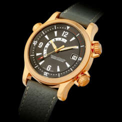JAEGER-LECOULTRE. 18K PINK GOLD AUTOMATIC WRISTWATCH WITH SWEEP CENTRE SECONDS, DATE AND ALARM