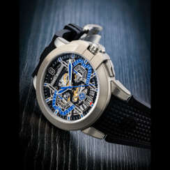 HARRY WINSTON. A ZALIUM LIMITED EDITION AUTOMATIC FLYBACK CHRONOGRAPH SEMI-SKELETONISED WRISTWATCH WITH DATE
